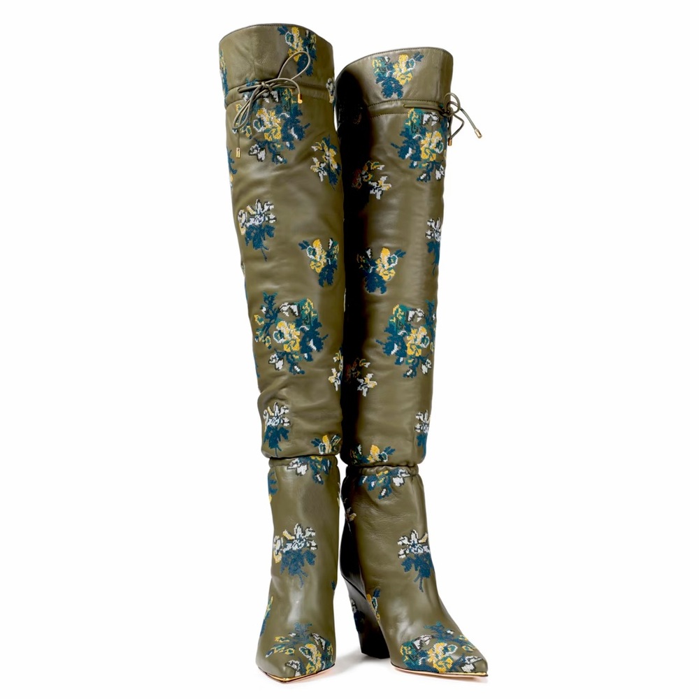 Tory Burch green Lila floral boots